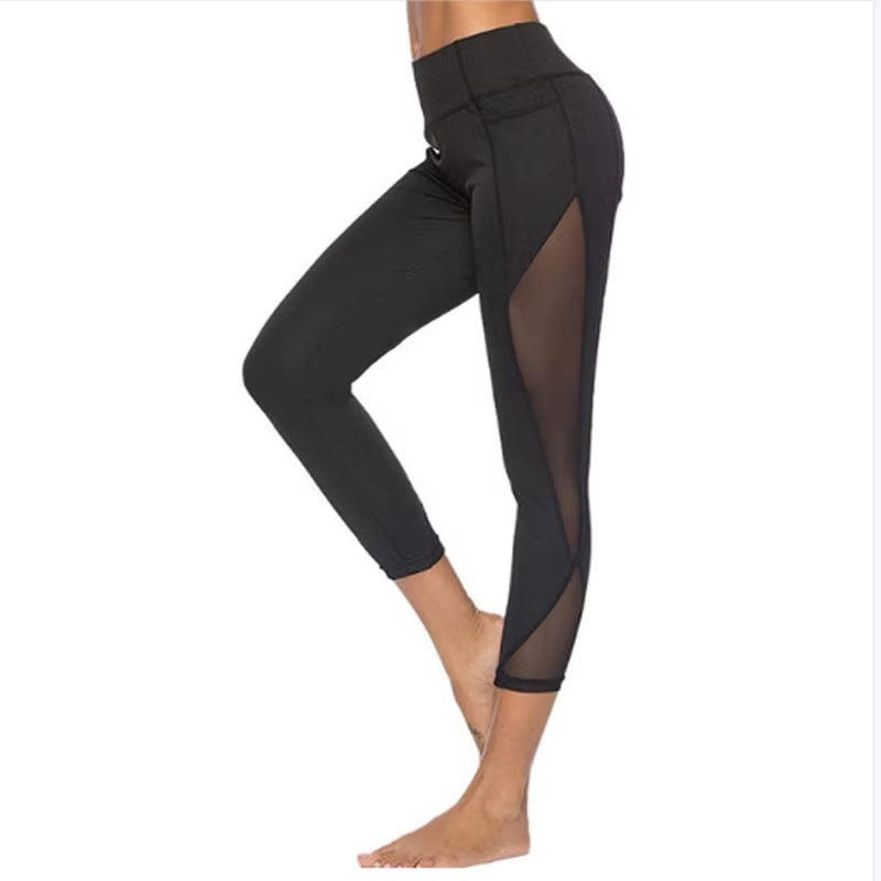 Sexy Mesh Leggings Summer New Women'S Clothing Hollow Out Lace Black Sports Yoga Pants Fashion High Waist Elasticity Splicing