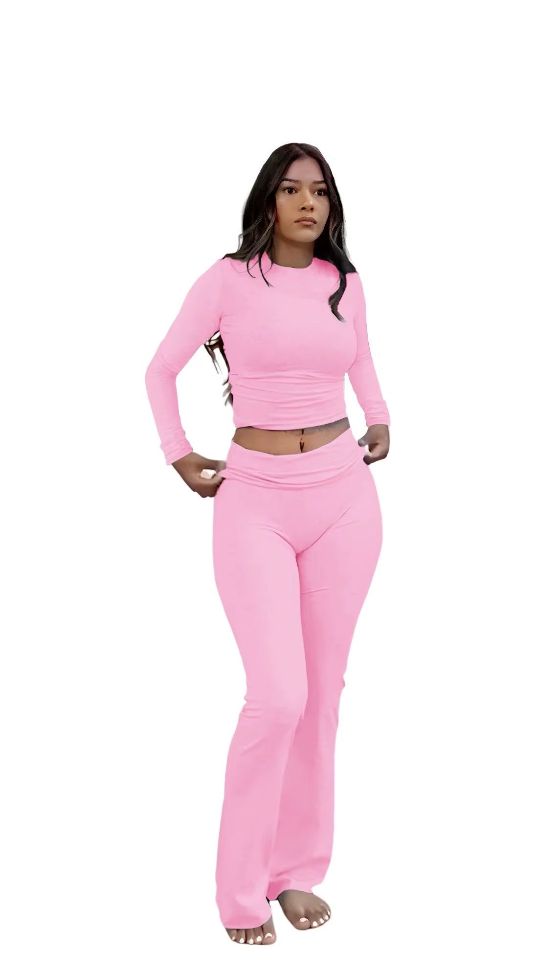Women'S Yoga Two-Piece Set Long-Sleeve Wide-Leg Activewear Set Casual Home Yoga Set Coordinated Set