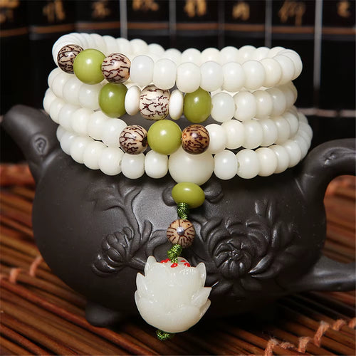 108*8Mm Original Design Natural White Bodhi Root Beads Bracelet Lotus Bract for Women Meditation Balancing Jewelry Gift