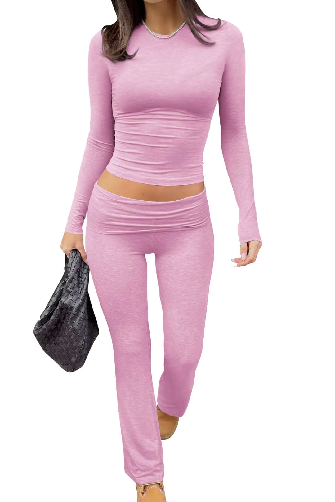 Women'S Yoga Two-Piece Set Long-Sleeve Wide-Leg Activewear Set Casual Home Yoga Set Coordinated Set