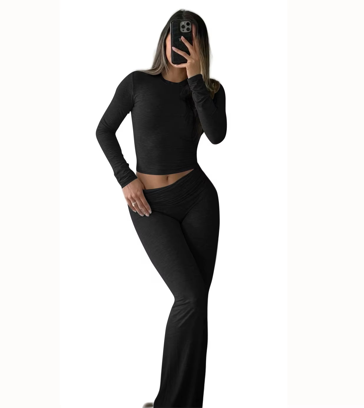 Women'S Yoga Two-Piece Set Long-Sleeve Wide-Leg Activewear Set Casual Home Yoga Set Coordinated Set