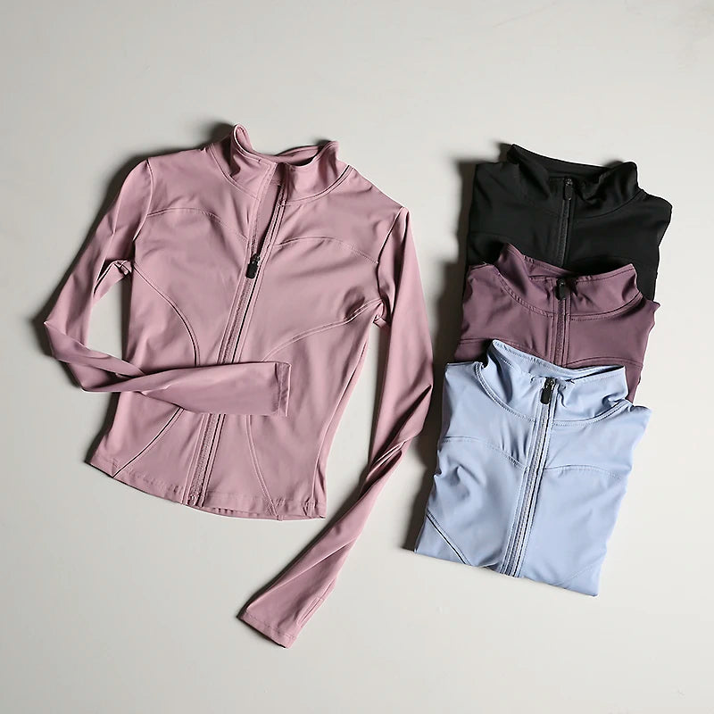 Slim Fit Sports Jacket Stand Collar Zipper Coat Sports Fitness Yoga