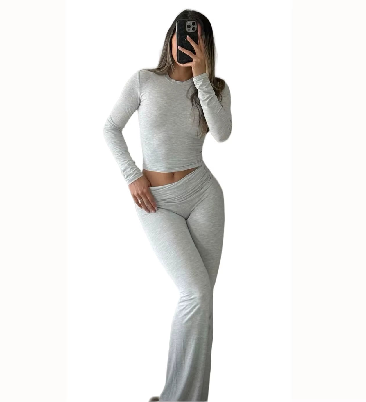 Women'S Yoga Two-Piece Set Long-Sleeve Wide-Leg Activewear Set Casual Home Yoga Set Coordinated Set