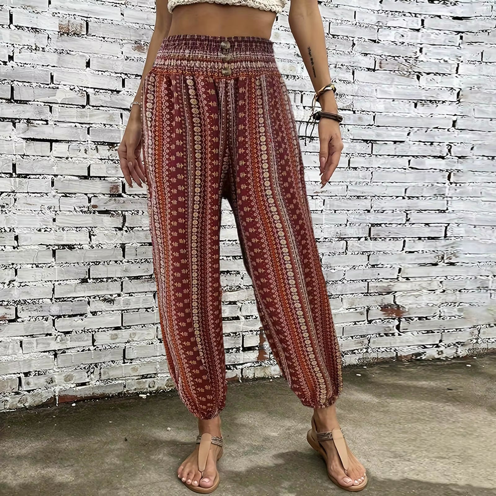 Women High Waist Hippie Pants Boho Loose Yoga Printed Pants Rayon Pocket Female Beach Clothing Daily Harem Jogging Outdoor